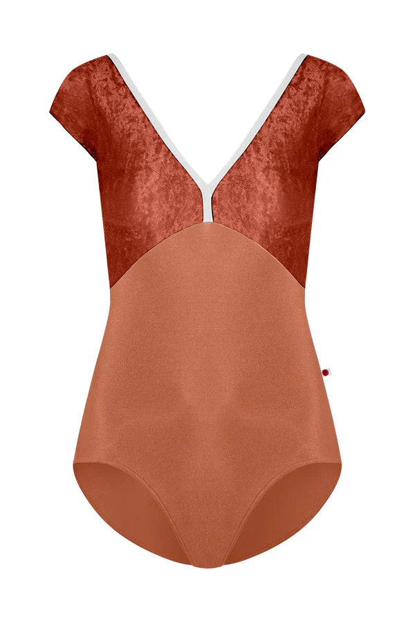 Yumiko Alicia Cap Sleeve Leotard in Rosewood and Amaretto