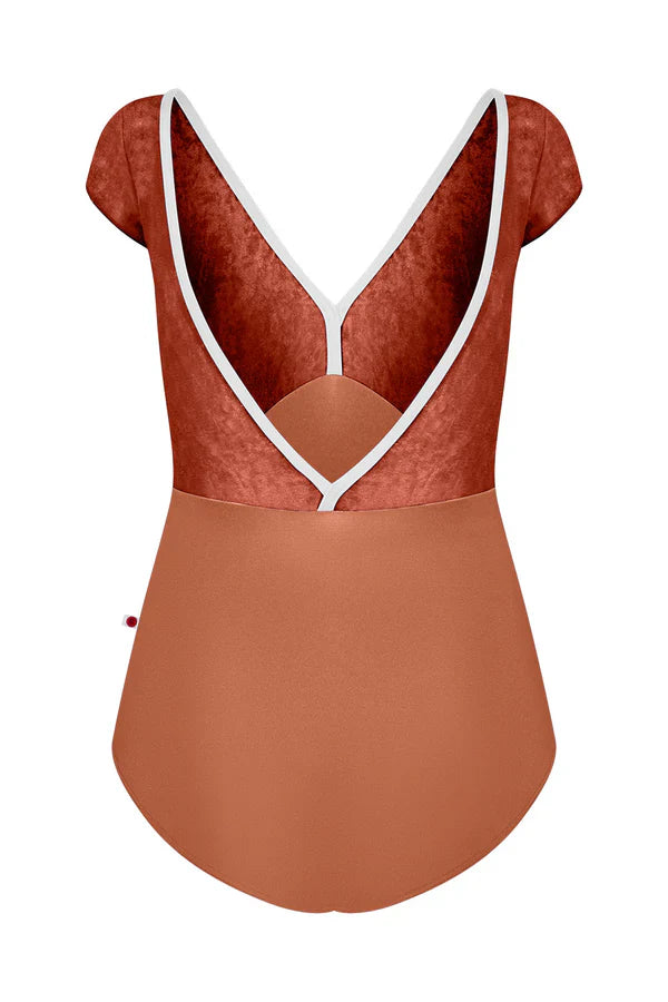 Yumiko Alicia Cap Sleeve Leotard in Rosewood and Amaretto