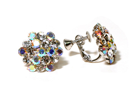 Cluster Earrings - AB - Clip On