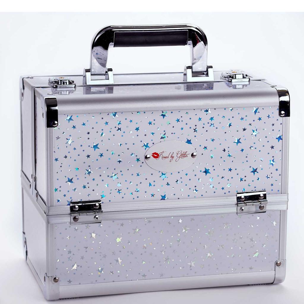 KBG White/Silver Stars Makeup Case with Mirror DS1004M