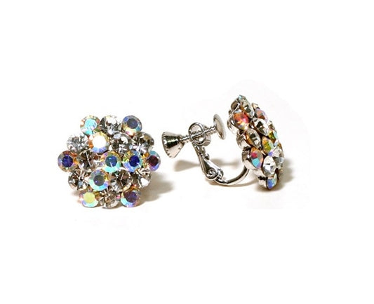 Cluster Earrings - AB - Clip On