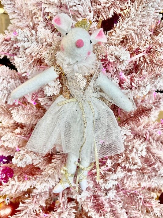 Christmas Tradition 10" Ivory Felt Mouse Ballerina Ornament Q0051