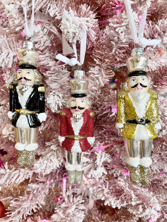 Sparkly Glass Nutcracker Ornament