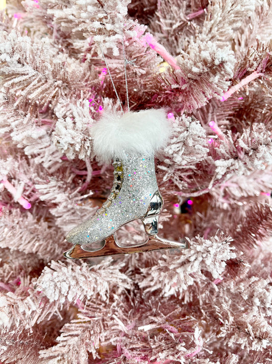 Christmas Tradition 3.5" Silver Fur Top Figure Skater Ornament G376