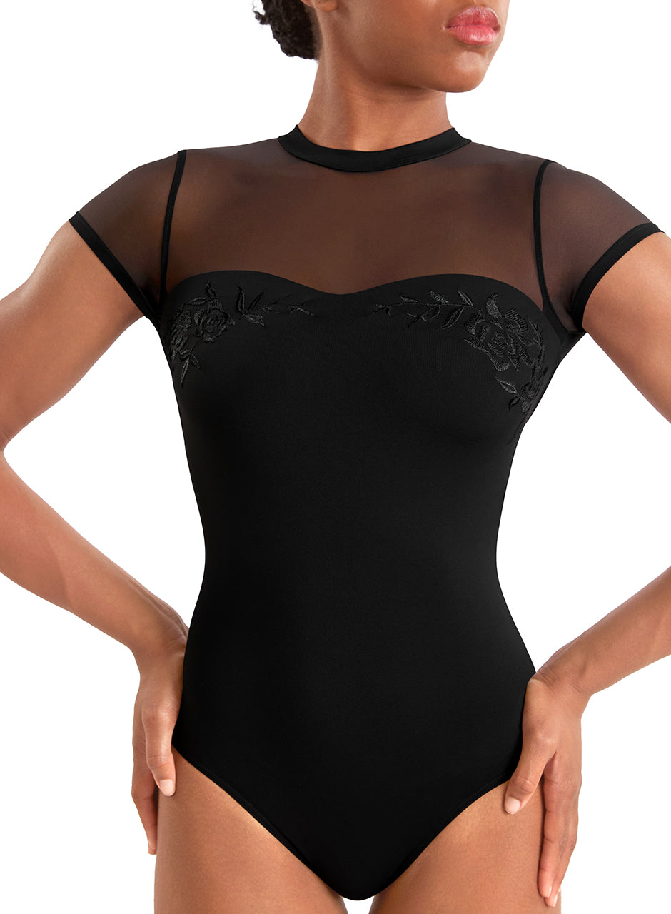 Mirella Adagio Mock Neck Embroidered Cap Sleeve Leotard M20011LM