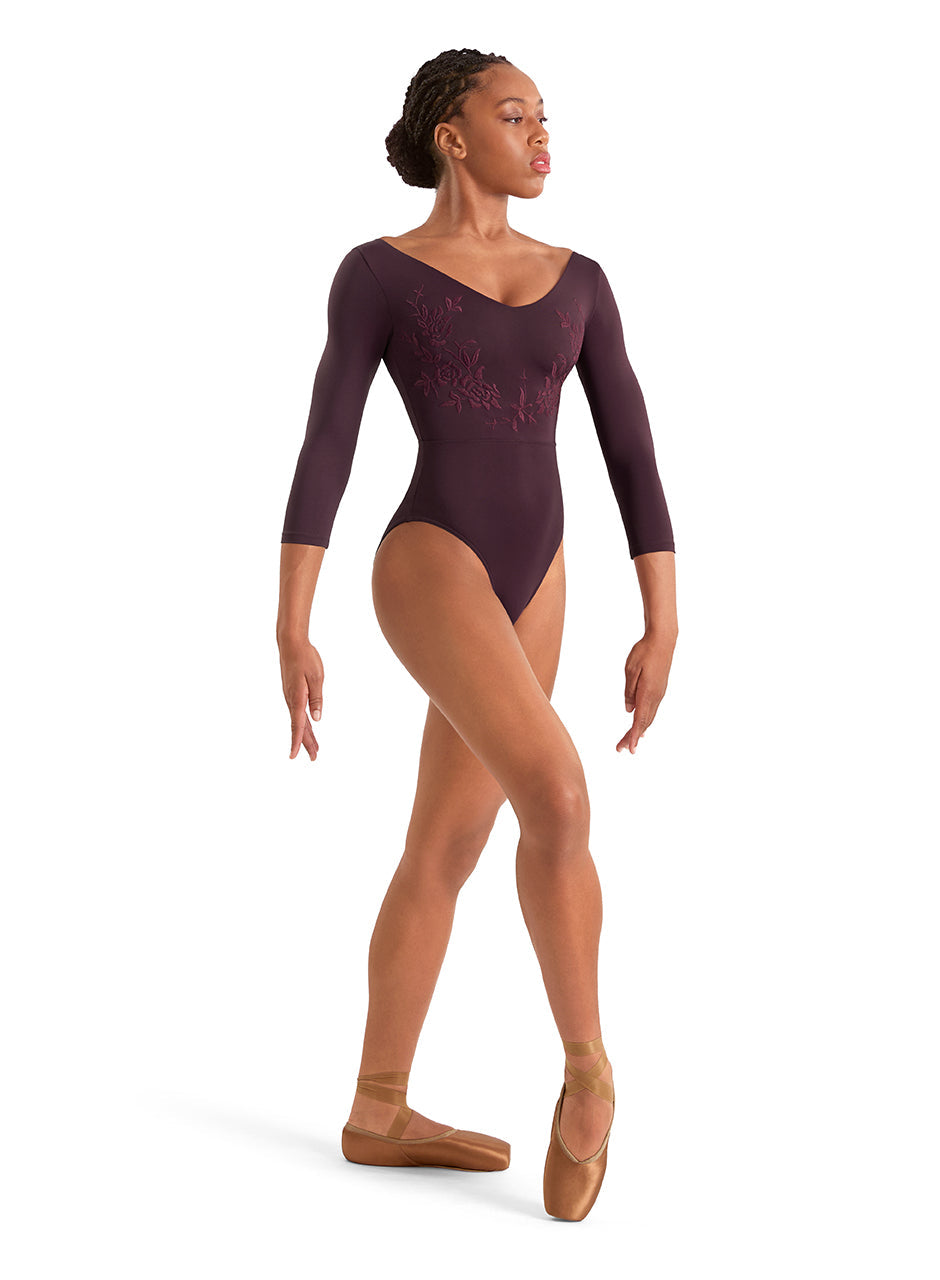 Mirella Adagio Embroidered 3/4 Sleeve Leotard M60003LM