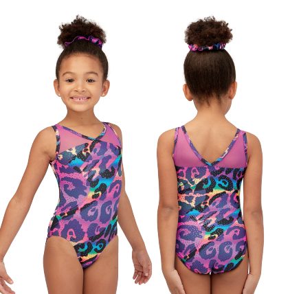 Tank with Mesh Sleeves Printed Gymnastics Leotard