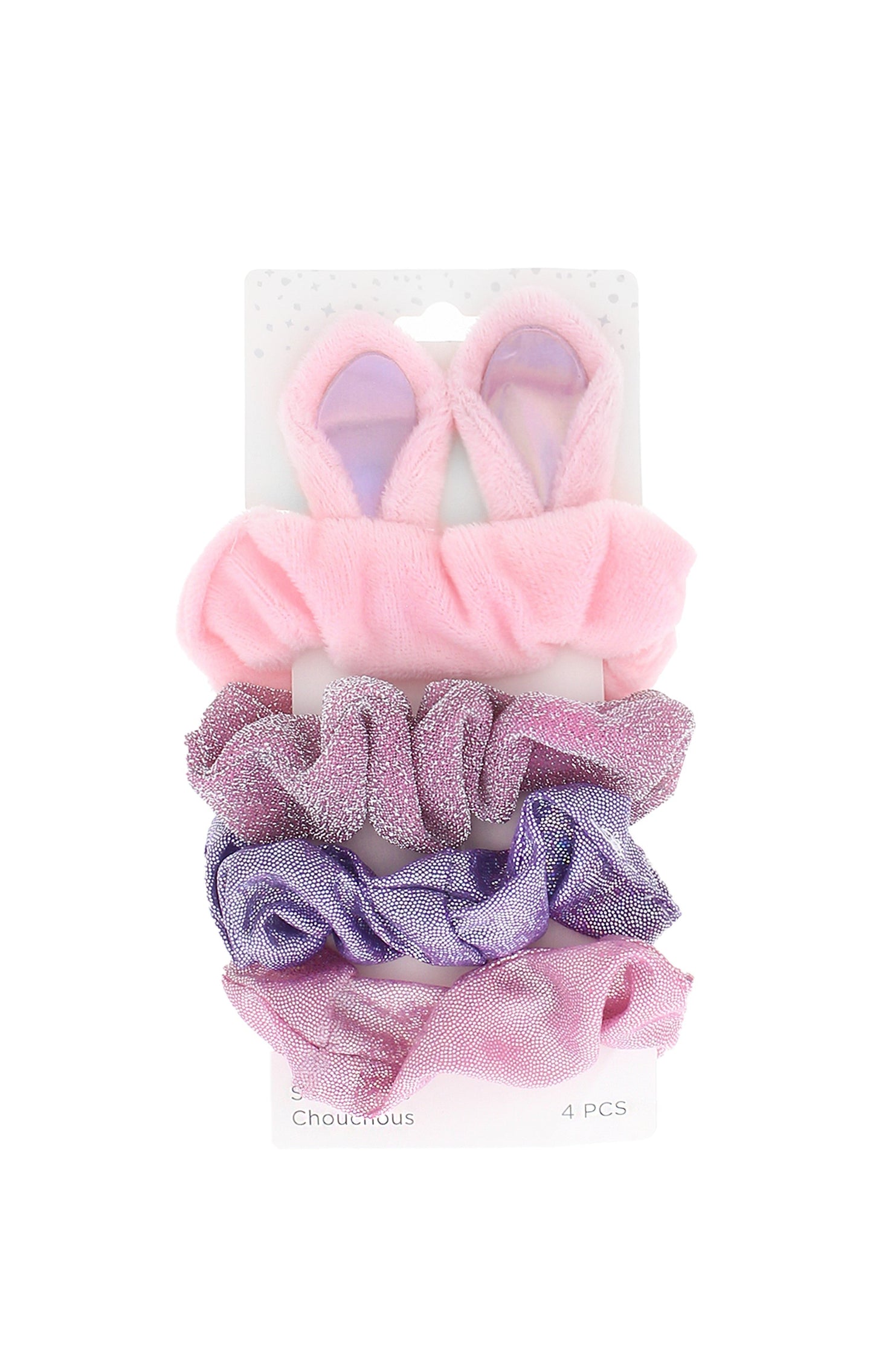 4-Pack of Scrunchies with Ears and Iridescent