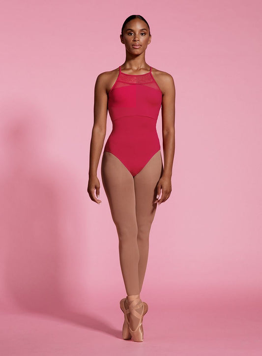 High Neck Leotard with Spliced Lace Halter Style