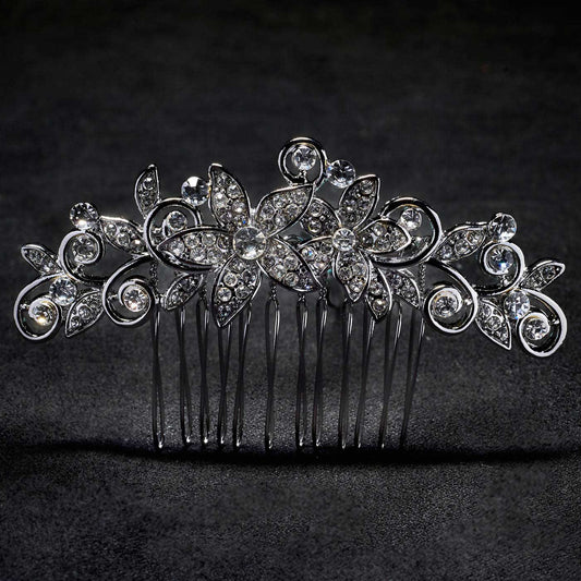 Hair Comb with Crystal Flower